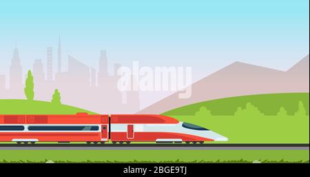 Underground metro train and urban cityscape. Subway transpotion and railroad vector concept. Metro city railway, railroad and train transport illustration Stock Vector