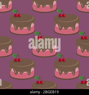 Cream choco cherry cake tasty seamless background pattern Stock Vector