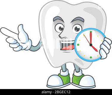 Teeth mascot design concept holding a circle clock Stock Vector
