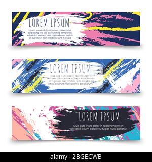 Colorful grunge horizontal banner templates vector. Illustration of banner colored grunge card collection Stock Vector