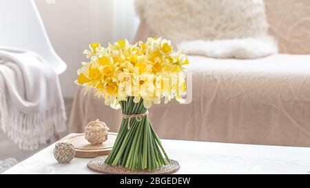 Composition with spring flowers in the interior. Stock Photo