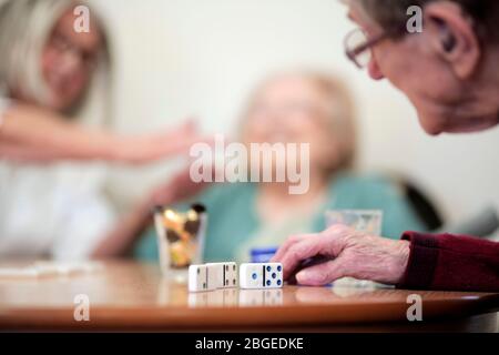 Residents enjoy an activities session at a care home in Redcar and Cleveland, UK. 2/2/2018. Photograph: Stuart Boulton. Stock Photo