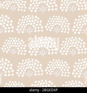 Floral simple seamless pattern with grass plants. Vector pastel beige fan leaves background. Stock Vector