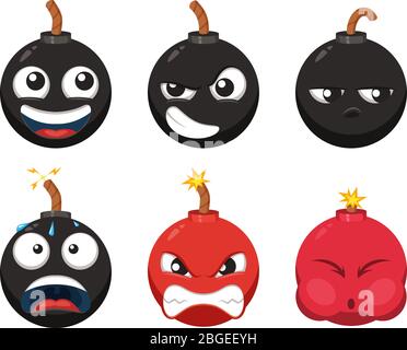 Cartoon character of funny bomb with different emotions. Vector mascot isolate on white Stock Vector