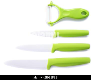 Set of kitchen knives isolated on white Stock Photo