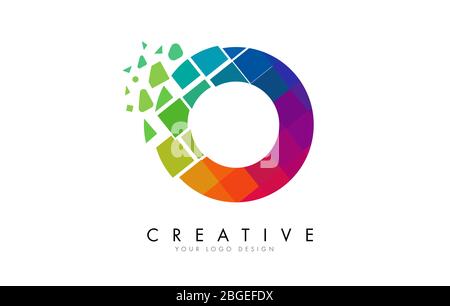Letter O Design with Rainbow Shattered Blocks Vector Illustration. Pixel art of the O letter logo. Stock Vector