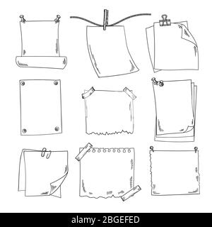 Sketch papers and different notepapers vector set in hand drawn style Stock Vector