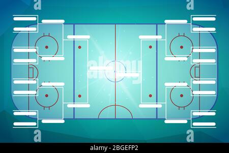 Tournament bracket template for 16 teams on blue hockey field background Stock Vector