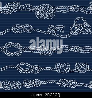 Nautical seamless pattern with marine knots and cordage. Vector illustrations Stock Vector