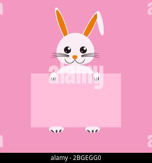 Easter bunny holding blank board for your message copy space design. Vector illustratration. Stock Vector
