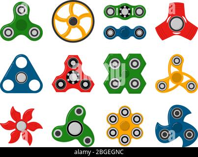 Hand spinner toys for anti stress games. Vector pictures of different shapes Stock Vector