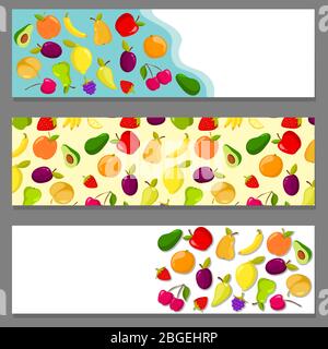 Set of horizontal banners with fruits Stock Vector