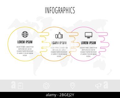 Business diagram with 3 circular elements and icons. Vector flat concept of three business options to choose from. Infographics modern design Stock Vector