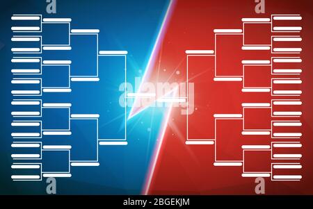 Tournament bracket template for 32 teams on blue and red background with flash Stock Vector