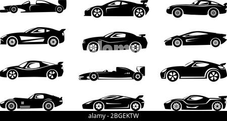 Black silhouette of race cars. Sports symbols isolated Stock Vector