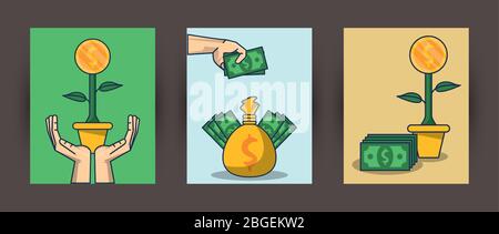 hands human with coins and bills money Stock Vector