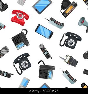 Seamless pattern of different telephones. Vector pictures Stock Vector