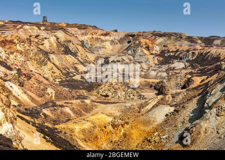 Parys Mountain Copper Mine Amlwch Anglesey North Wales. Large copper mine now an industrial heritage site. Stock Photo