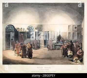 Watch House, St. Mary Le Bone, (Marylebone), etching by Thomas Rowlandson, Augustus Charles Pugin, 1809 Stock Photo