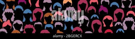 Crowd. Spectators group, people in parade or in theater. Flat style. Vector banner background. Social community pattern of diverse people group in mod Stock Vector