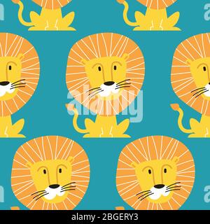 Seamless pattern with sailor lions isolated on the blue background Stock Vector
