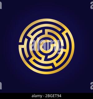 Labyrinth golden icon. Maze and intricacy, confuse logo symbol. Flat design. Stock - Vector illustration. Stock Vector