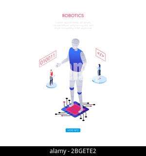 Robotics concept - modern isometric vector web banner Stock Vector