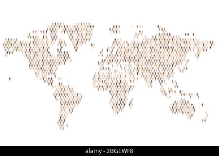 global population infographic. Map made from stick figure people Stock Vector