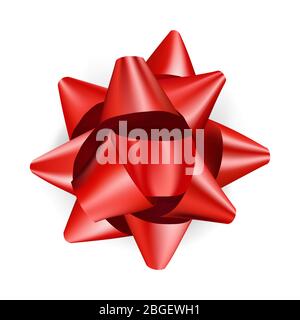 Luxury red bow for presents realistic design. Decorative gift bow isolated on white Stock Vector