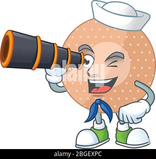Rounded bandage in Sailor cartoon character style using a binocular Stock Vector