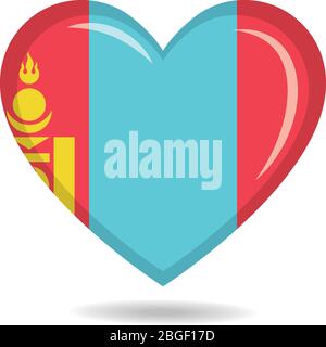 Mongolia national flag in heart shape vector illustration Stock Vector