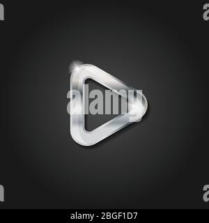 Shiny silver play icon metallic symbol design vector template isolated on a dark background Stock Vector