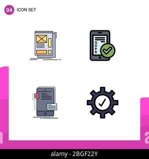 Mobile Interface Filledline Flat Color Set Of 4 Pictograms Of 