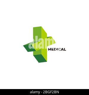 green plus medical 3d symbol logo vector Stock Vector