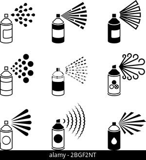 Spray aerosol bottle, graffiti can vector icons. Spray aerosol in bottle, hairspray compressed illustration Stock Vector