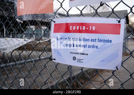 Montreal, Quebec, Canada. April 21st, 2020. Rainbow messages of hope by students and teachers on St-Fabien elementary school in the east end of the city. Stock Photo