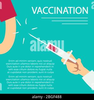 Vaccination concept banner poster with syringe and human arm. Vector illustration Stock Vector