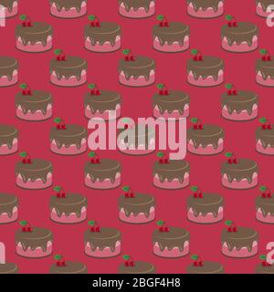 Cream choco cherry cake tasty seamless background pattern Stock Vector