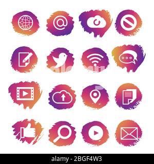 Bright social media and network vector icons set on white background illustration Stock Vector