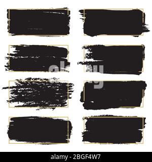 Dirty grunge design elements - black paint artistic frames. Set of black splash texture, paintbrush splash banner. Vector illustration Stock Vector