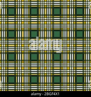 Tartan Scottish contrast seamless pattern mainly in green and light khaki hues, texture for flannel shirt, plaid, tablecloths, clothes, blankets and o Stock Vector