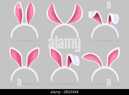 Bunny ears mask. Easter rabbit costume photo booth isolated vector set. Illustration of easter rabbit ear costume headband Stock Vector