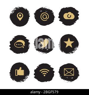 Social media and network grunge icons with black spot. Vector illustration Stock Vector