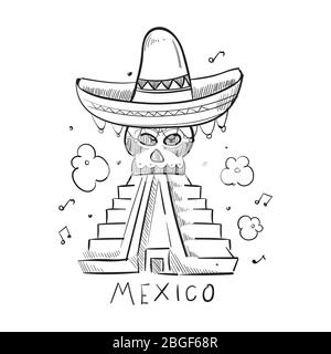 Hand drawn line style mexico style print design. Vector illustration Stock Vector