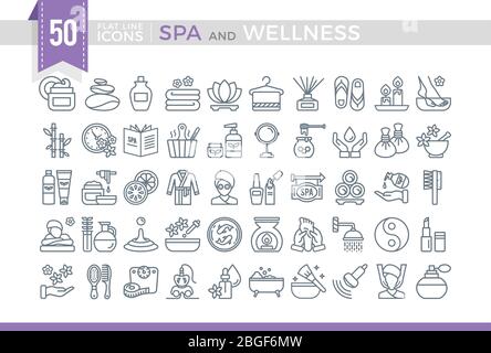 Set Vector Flat Line Icons SPA and Wellness	. Stock Vector