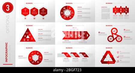 Infographic business template with 3 options. Red color version. Stock Vector
