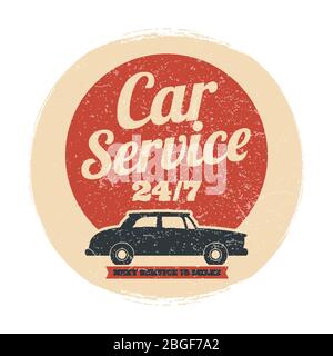 Grunge auto service emblem design isolated on white background. Vector illustration Stock Vector