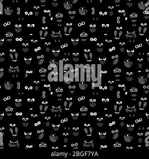 Owl eyes and wings seamless pattern. Cartoon own from night texture. Vector illustration Stock Vector