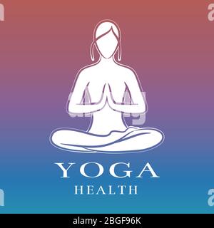 Yoga health training logo with female meditation element. Vector illustration Stock Vector