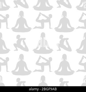 Female yoga silhouettes seamless pattern background. Exercise for body. Vector illustration Stock Vector